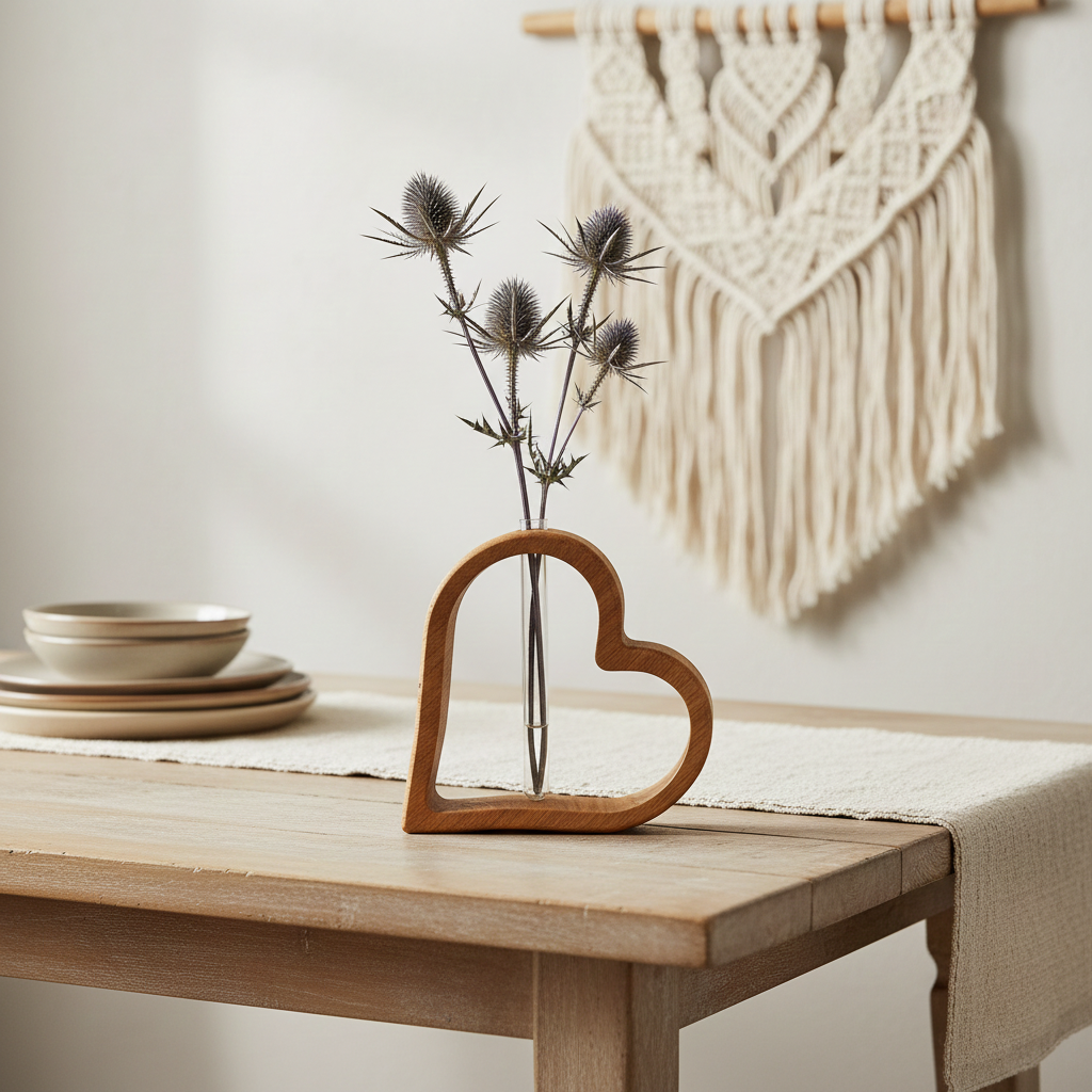 Dubová váza s ampulkou – Srdce, dekorace z masivního dubu